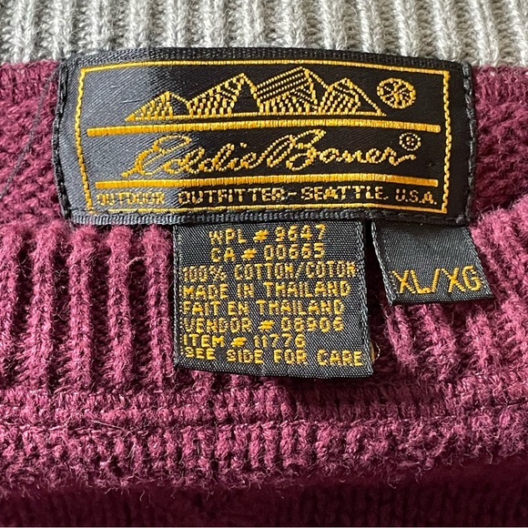 Vintage 90’s Eddie Bauer Men’s Sweater Size XL Striped Gray Maroon Knit Crewneck - Picture 7 of 8